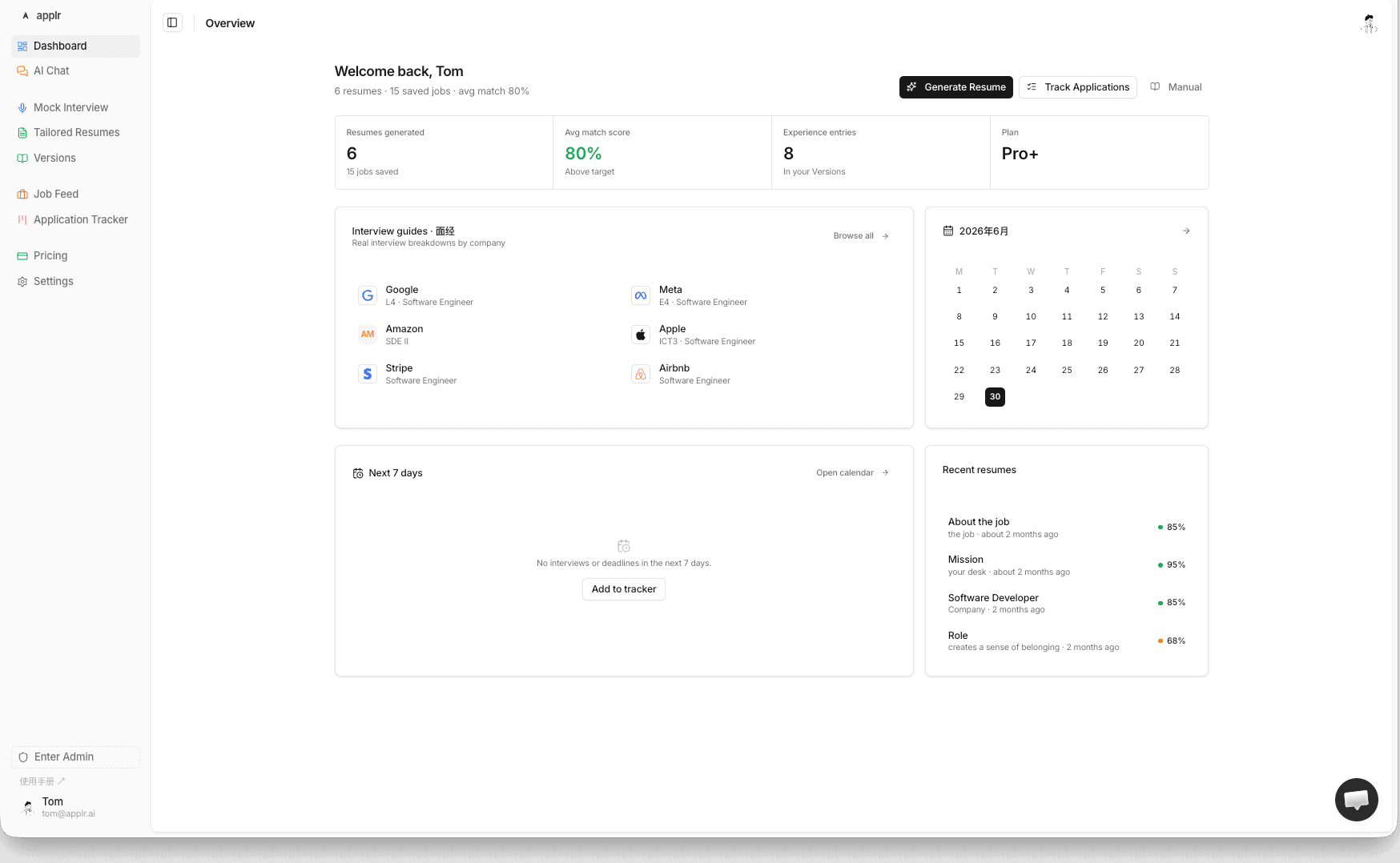 Applr dashboard